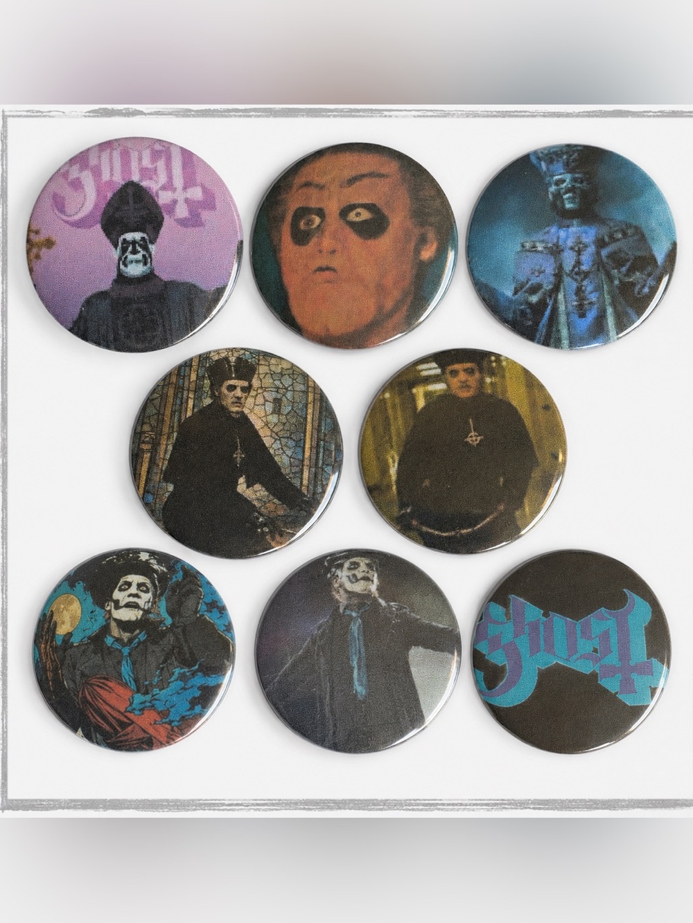 Ghost Band Button Pin Set - Multicolor- 8 pins total